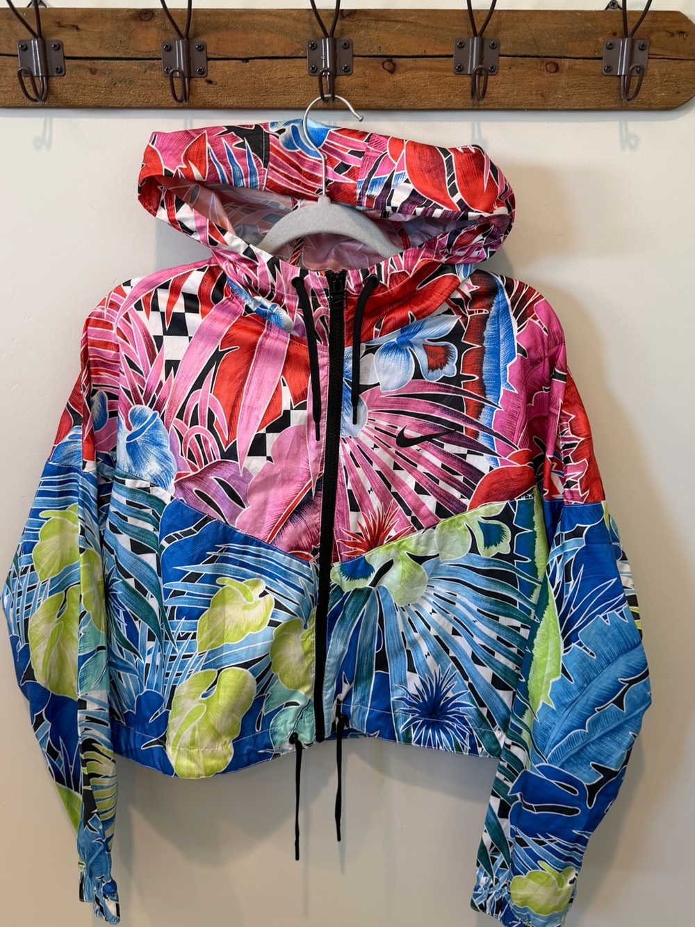 Nike light weight windbreaker Tropical Print Hooded Jacket - Pink/Blue